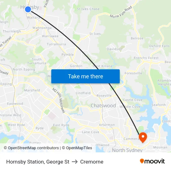 Hornsby Station, George St to Cremorne map