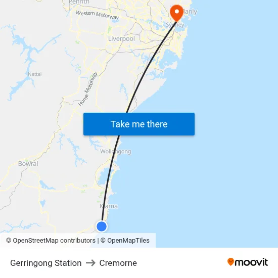 Gerringong Station to Cremorne map