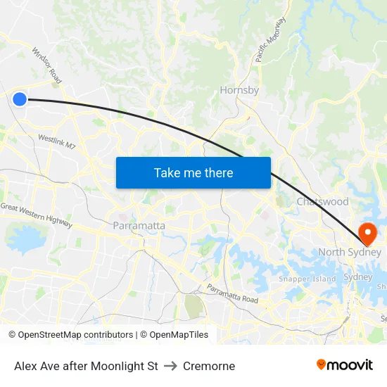 Alex Ave after Moonlight St to Cremorne map