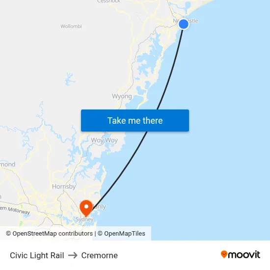Civic Light Rail to Cremorne map