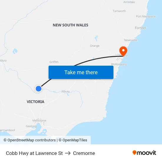 Cobb Hwy at Lawrence St to Cremorne map