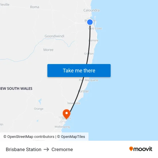 Roma Street (Brisbane) to Cremorne map