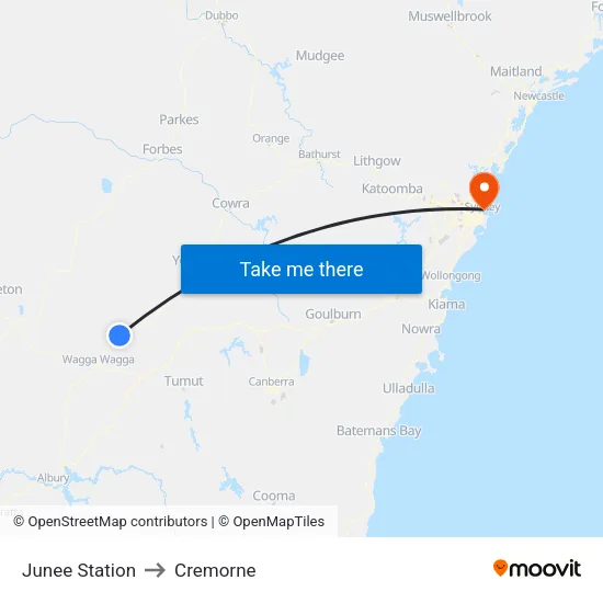 Junee Station to Cremorne map
