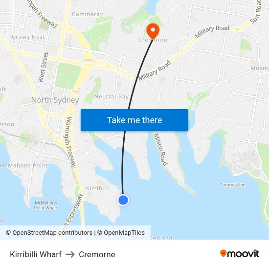 Kirribilli Wharf to Cremorne map