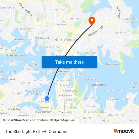 The Star Light Rail to Cremorne map