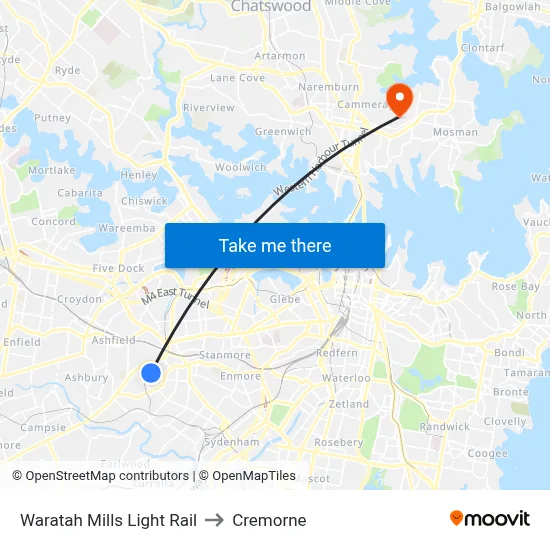 Waratah Mills Light Rail to Cremorne map