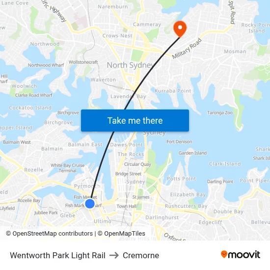 Wentworth Park Light Rail to Cremorne map