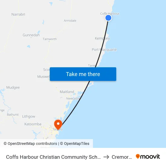 Coffs Harbour Christian Community School to Cremorne map