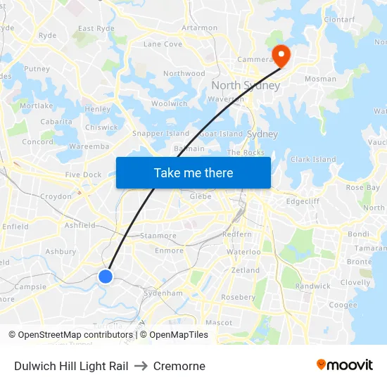 Dulwich Hill Light Rail to Cremorne map