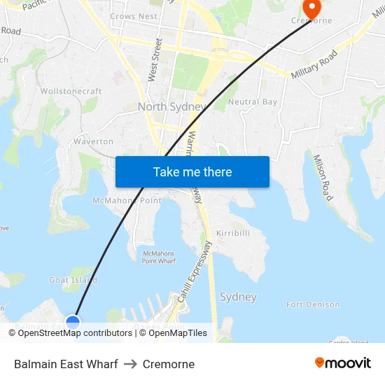 Balmain East Wharf to Cremorne map