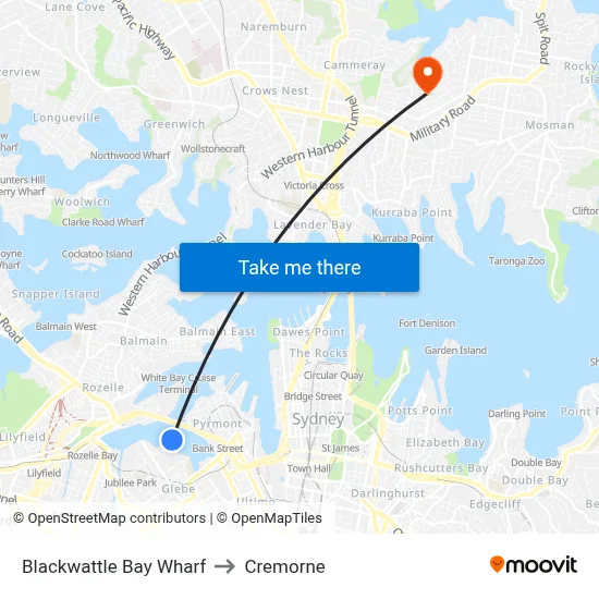Blackwattle Bay Wharf to Cremorne map