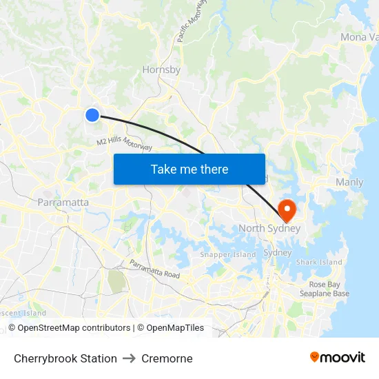 Cherrybrook Station to Cremorne map