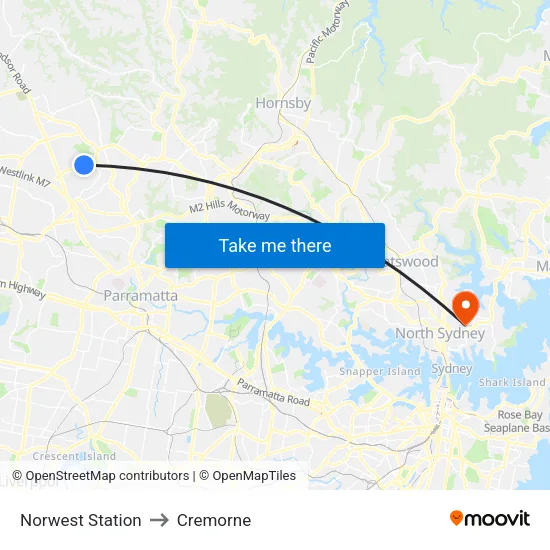 Norwest Station to Cremorne map