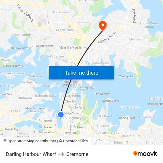 Darling Harbour, King Street Wharf to Cremorne map