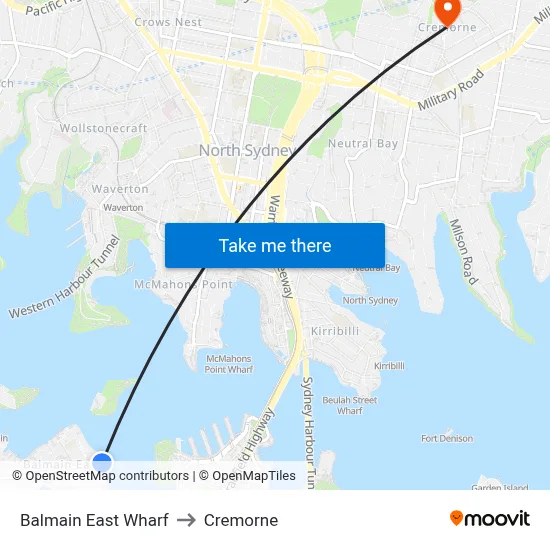 Balmain East Wharf to Cremorne map