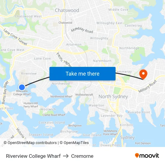 Riverview College Wharf to Cremorne map