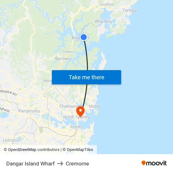Dangar Island Wharf to Cremorne map