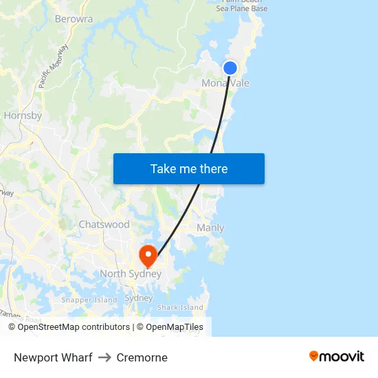 Newport Wharf to Cremorne map