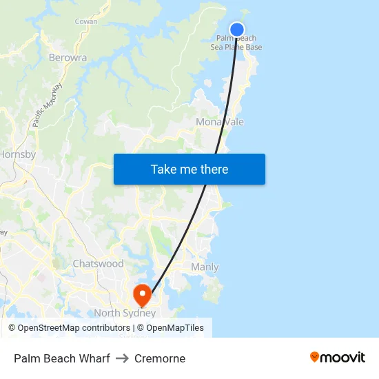 Palm Beach Wharf to Cremorne map