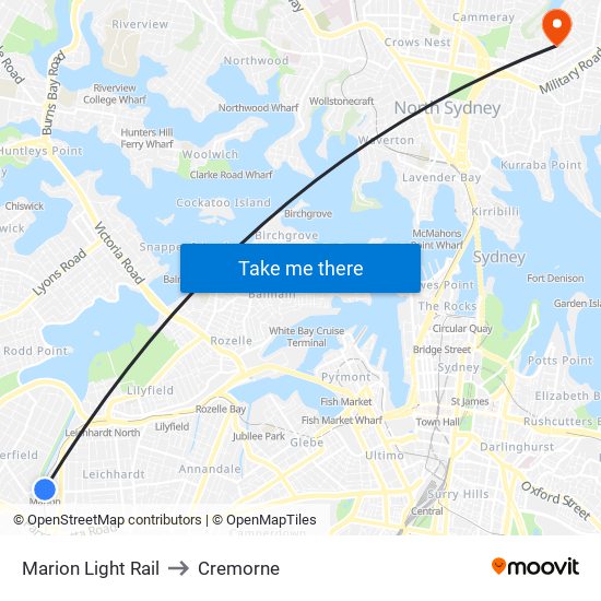 Marion Light Rail to Cremorne map