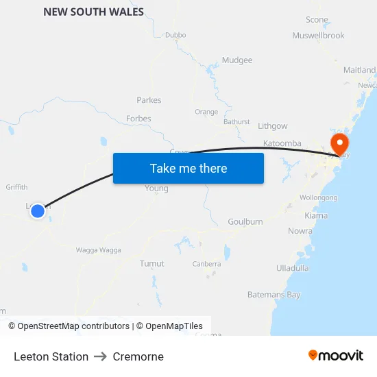 Leeton Station to Cremorne map
