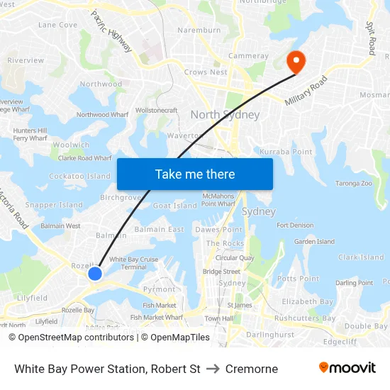 White Bay Power Station, Robert St to Cremorne map