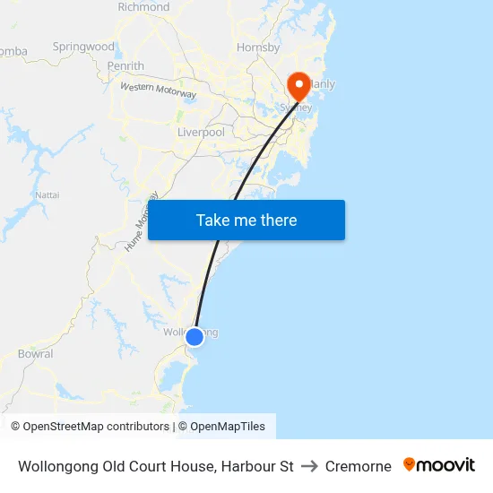 Wollongong Old Court House, Harbour St to Cremorne map
