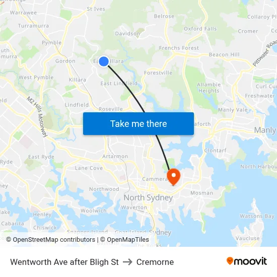 Wentworth Ave after Bligh St to Cremorne map