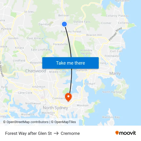Forest Way after Glen St to Cremorne map