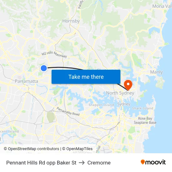 Pennant Hills Rd opp Baker St to Cremorne map
