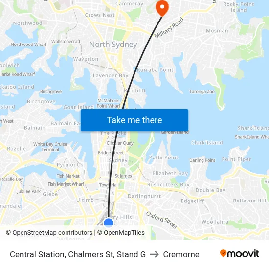 Central Station, Chalmers St, Stand G to Cremorne map