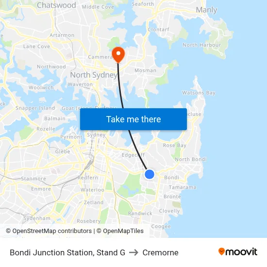 Bondi Junction Station, Stand G to Cremorne map