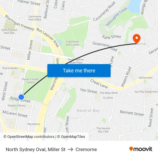 North Sydney Oval, Miller St to Cremorne map