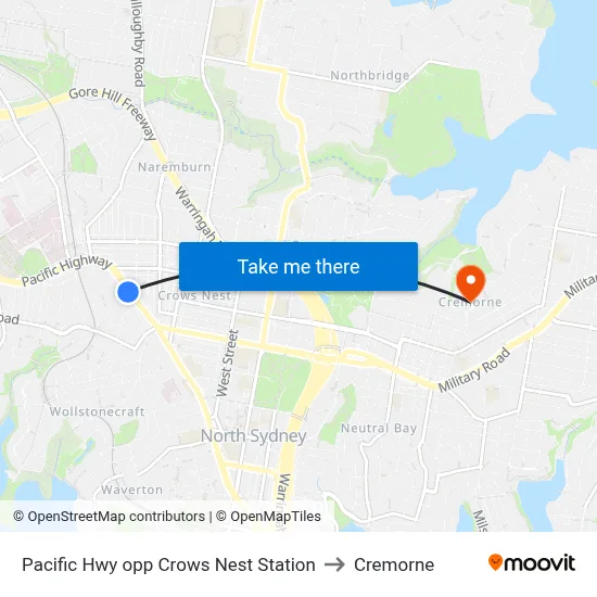 Pacific Hwy opp Crows Nest Station to Cremorne map