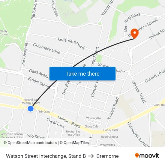 Watson Street Interchange, Stand B to Cremorne map