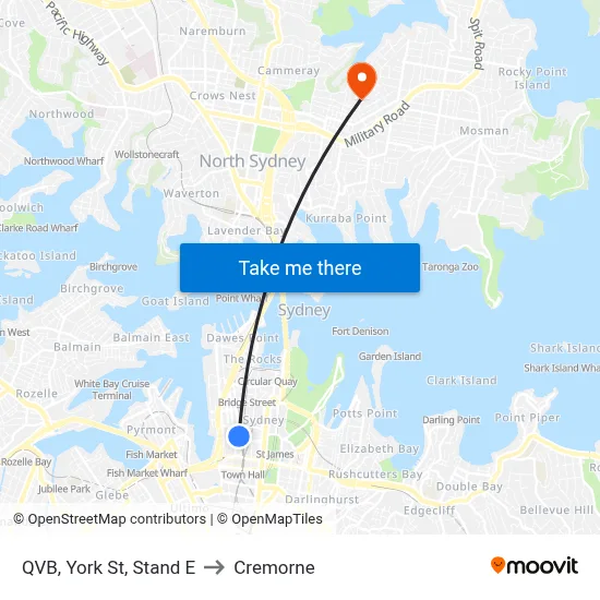 QVB, York St, Stand E to Cremorne map