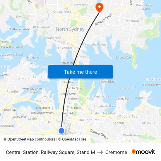 Central Station, Railway Square, Stand M to Cremorne map
