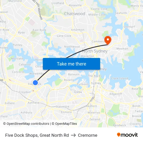 Five Dock Shops, Great North Rd to Cremorne map
