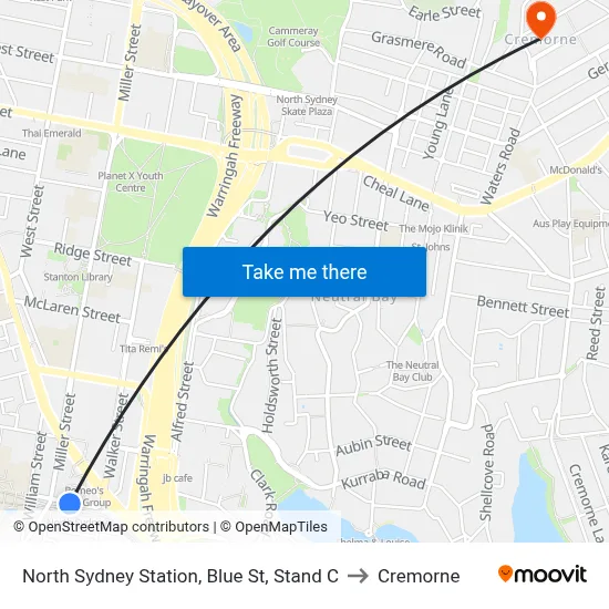 North Sydney Station, Blue St, Stand C to Cremorne map