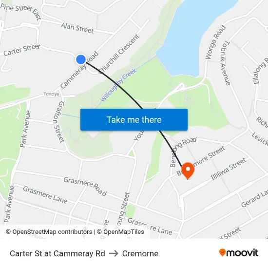 Carter St at Cammeray Rd to Cremorne map