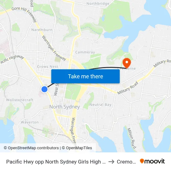 Pacific Hwy opp North Sydney Girls High School to Cremorne map