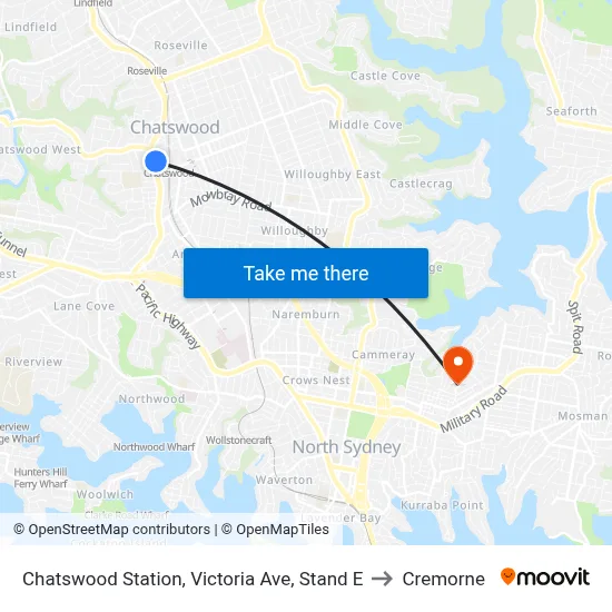 Chatswood Station, Victoria Ave, Stand E to Cremorne map