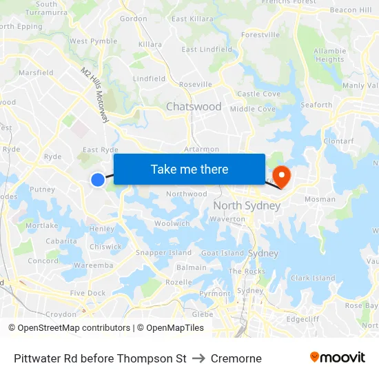 Pittwater Rd before Thompson St to Cremorne map