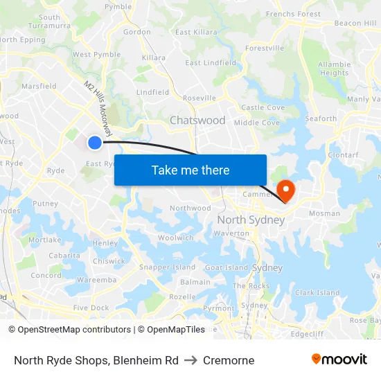 North Ryde Shops, Blenheim Rd to Cremorne map