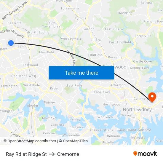 Ray Rd at Ridge St to Cremorne map