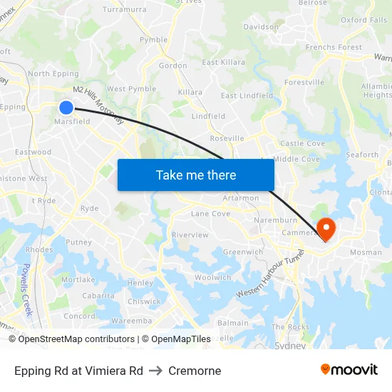 Epping Rd at Vimiera Rd to Cremorne map