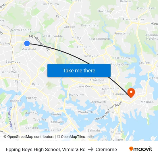 Epping Boys High School, Vimiera Rd to Cremorne map