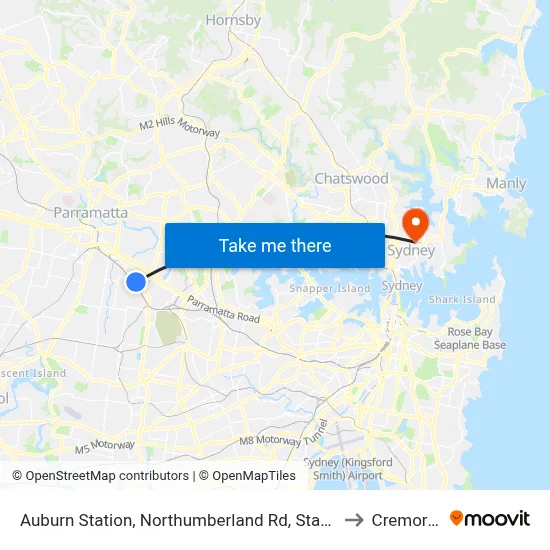 Auburn Station, Northumberland Rd, Stand C to Cremorne map