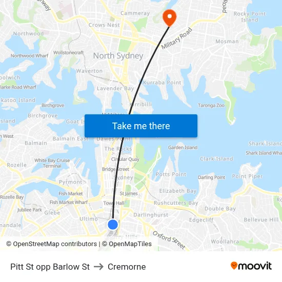Pitt St opp Barlow St to Cremorne map