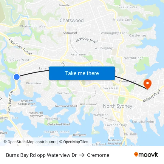 Burns Bay Rd opp Waterview Dr to Cremorne map